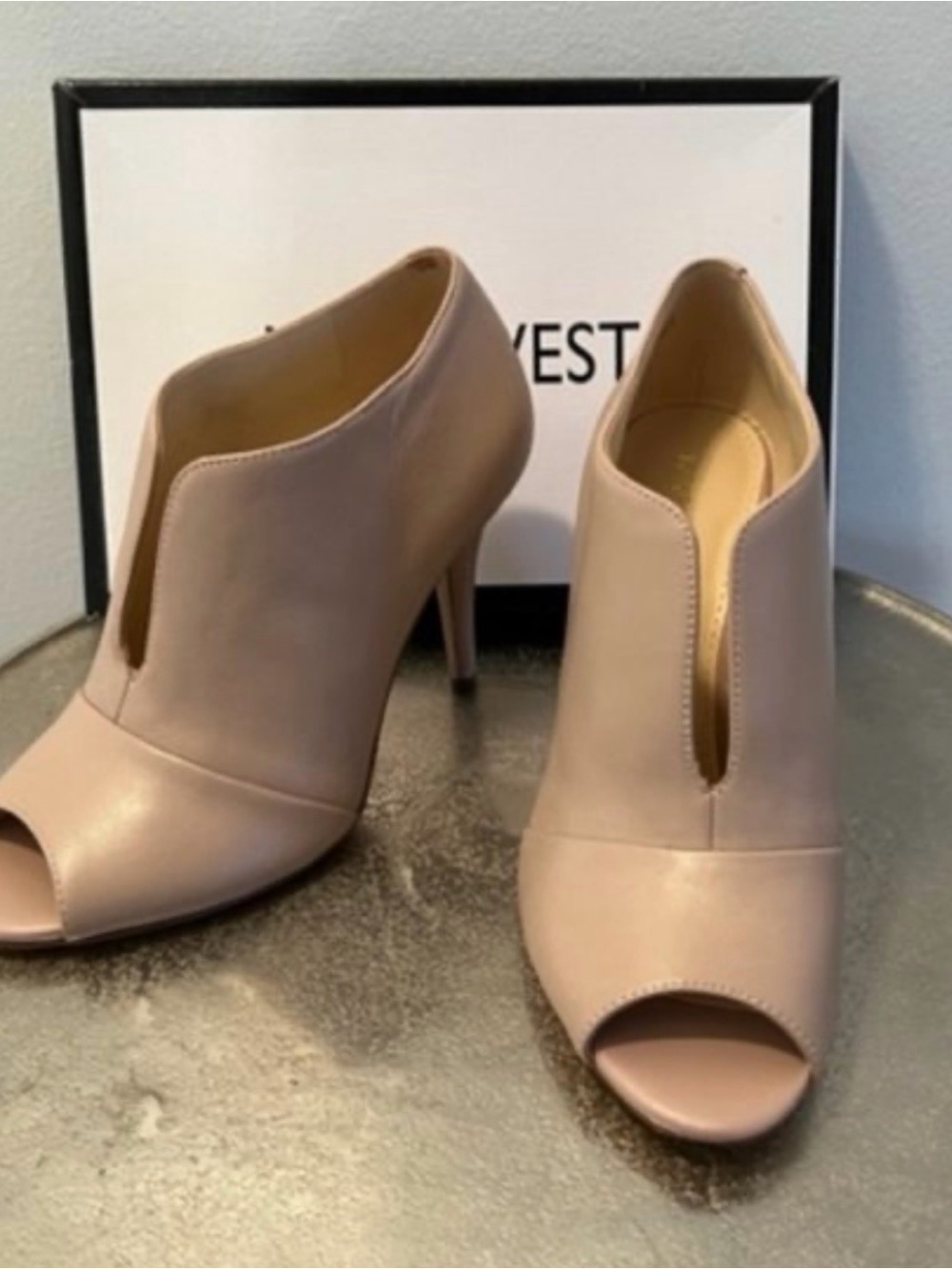 Nine West Taupe Peep-Toe Ankle Booties